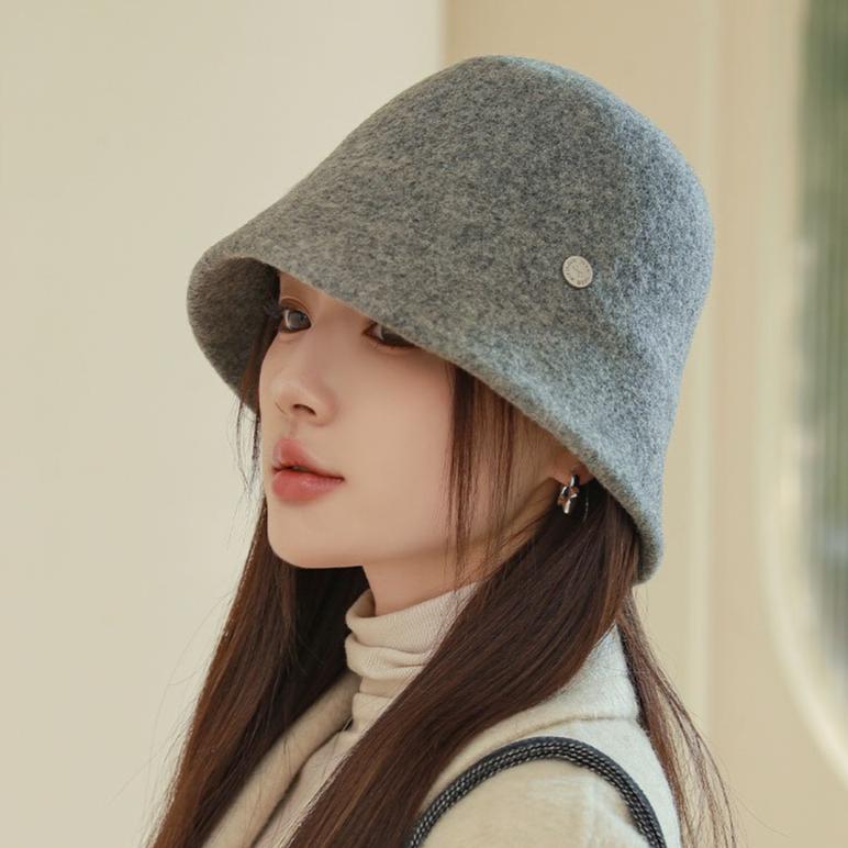 Autumn and Winter New High-end Wool Bucket Hat Women's Elegant Basin Hat Bucket Hat