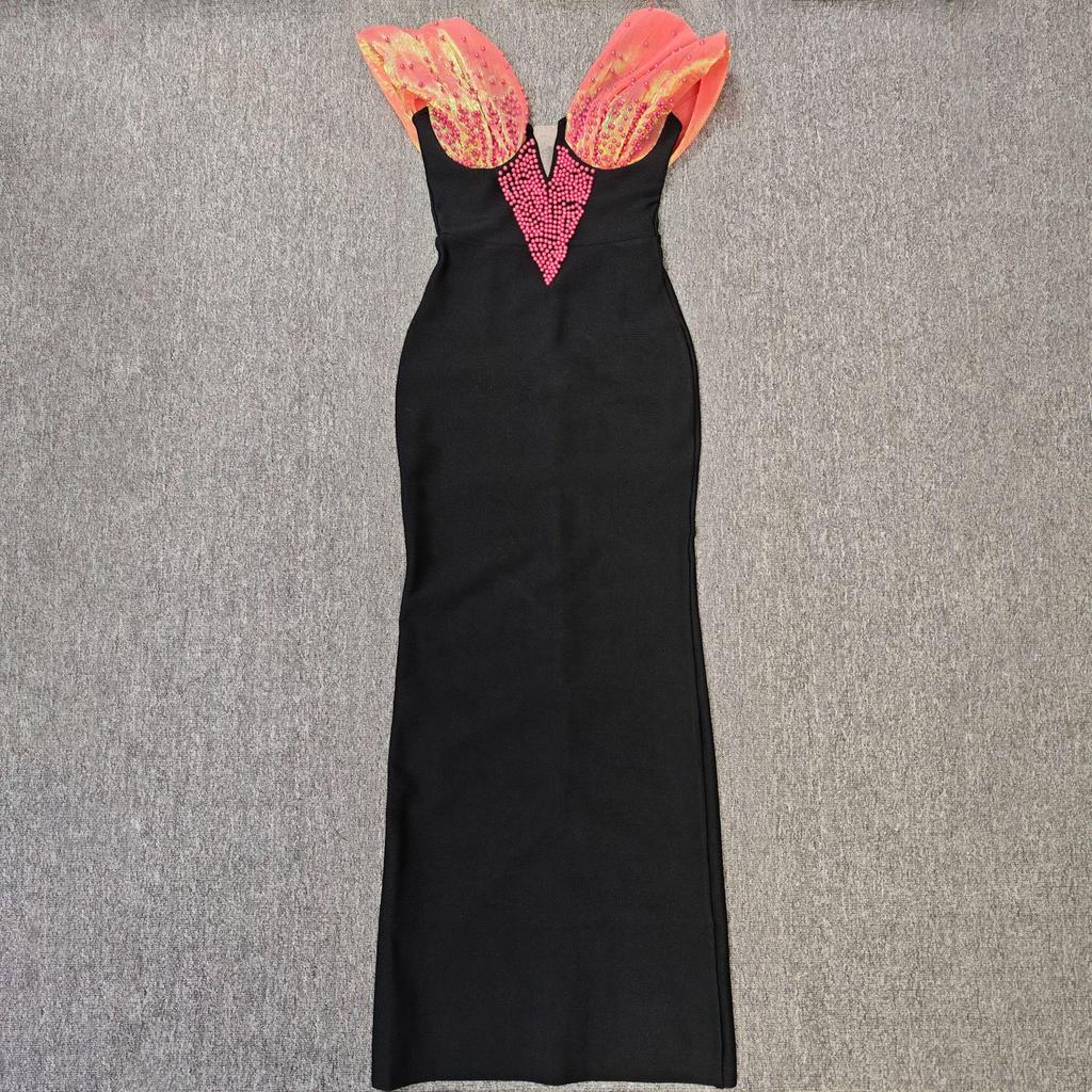 Rochie de seară elegantă franțuzească cu bandaj cu perle mărgelate 2025