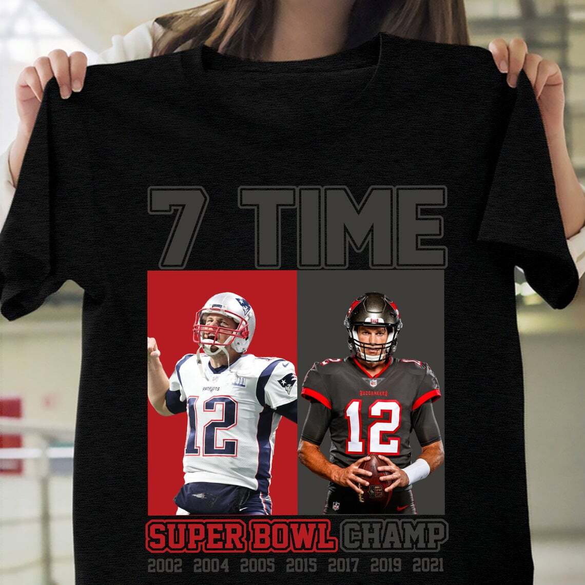 Tom Brady 7 TIME Super Bowl T-Shirt Mens Womens Tees Top Champions Black Unisex JJ4553 S