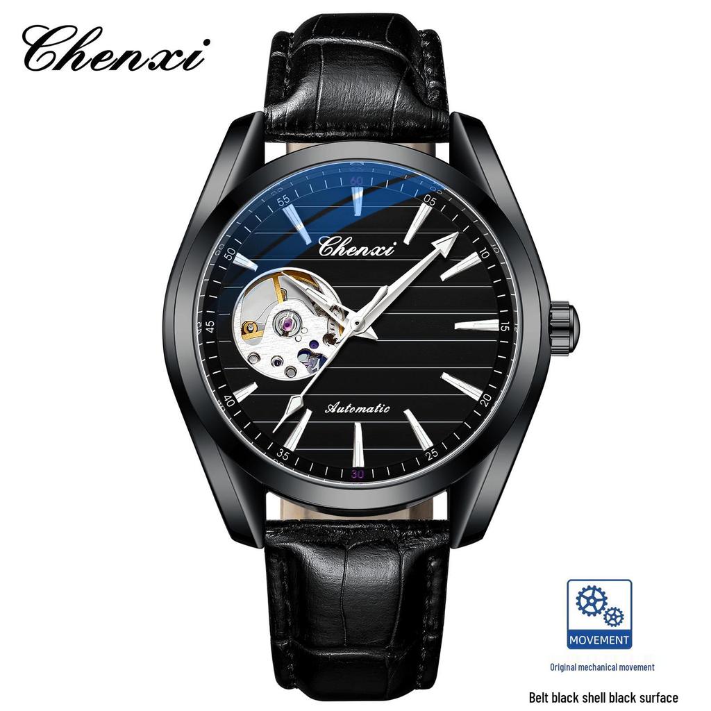 CHENXI Men's Luminous Waterproof Skeleton Automatic Mechanical Watch with Steel Band