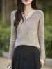 Women's V-Neck Velvet Buttoned Sweater: Autumn/Winter Solid Color Loose Knit Pullover Base Layer