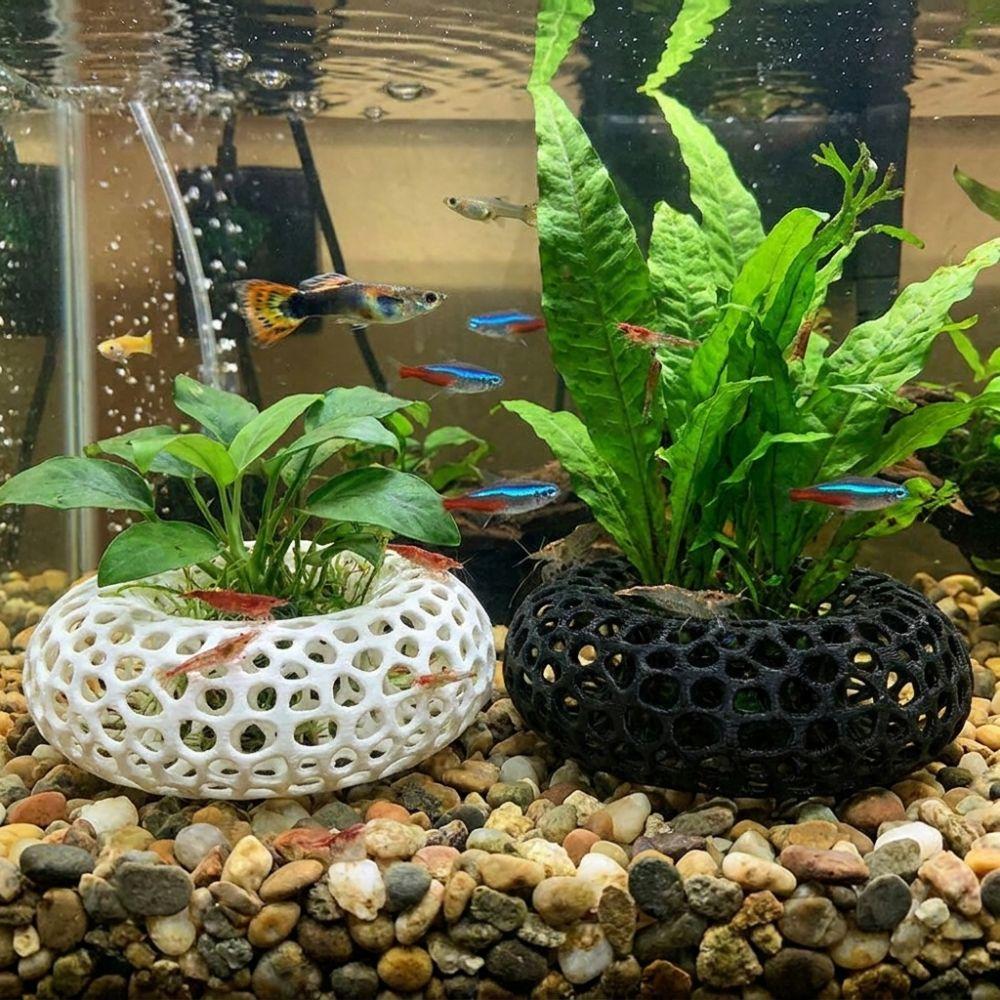 3D Printed Fish Shrimp Hiding Cave Wide-View Porous Structure Aquarium Fish Shelter Plant Anchoring Moss Ball Holder
