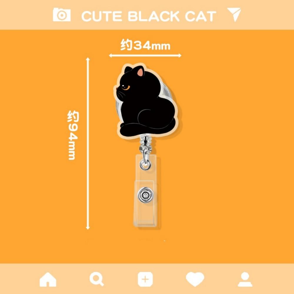 

Cute Black Cat Acrylic Badge Holder Cartoon Animal Retractable Badge Reel Nurse Doctor Office Use Clip ID Card Holder Badge Reel