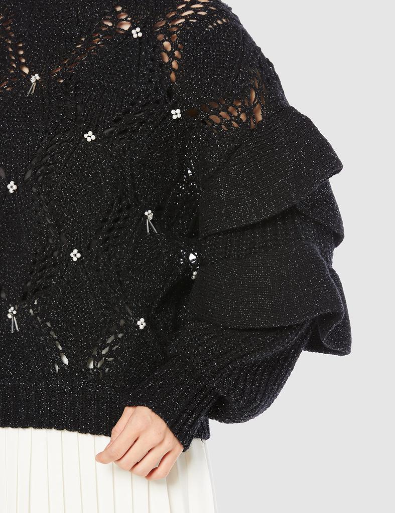Lily Brown Openwork Pearl Knit Top Women's LWNT214808, Black/F
