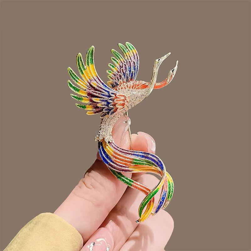 Chinese Style Phoenix Enamel Brooches Vintage Gradient Tassel Phoenix Corsage Versatile Shiny Pins Clothing Accessories Gifts