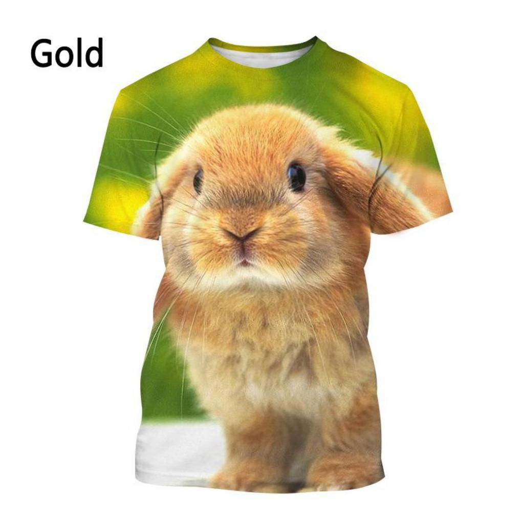 Cute Beautiful Rabbit 3D Printed T-shirt for Girls, Summer Casual Stylish Short Sleeve Round Neck Top
