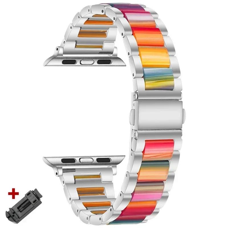 Stainless Steel+Resin Band for Apple Watch 10 42mm 46 Ultra 2 49mm Women Bracelet for IWatch 9 8 7 6 5 4 se 40mm 38mm 41 45 44mm