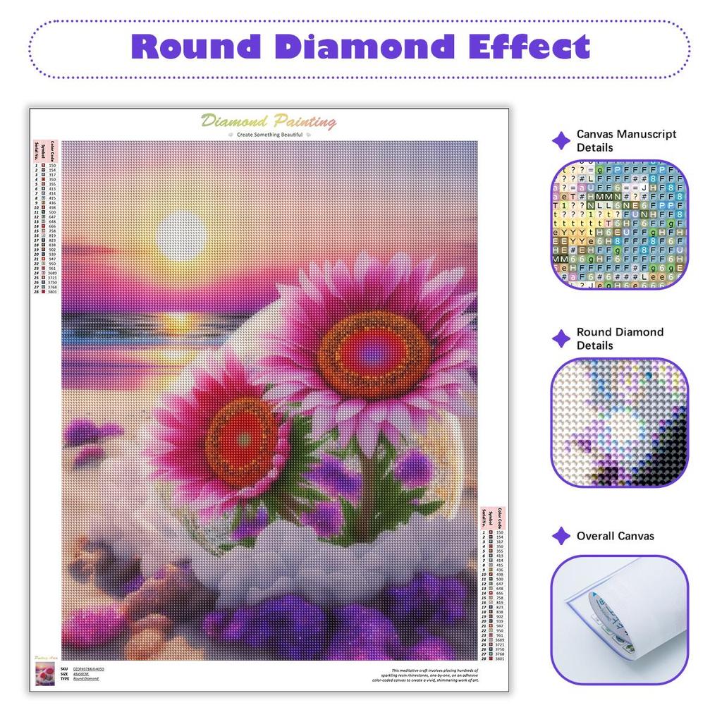 Diamond Painting For Adults Kits Flower Cross Stitch Embroidery Full Round Mosaic Pictures Of Rhinestones For Diy Gift 30x40cm/12x16inch