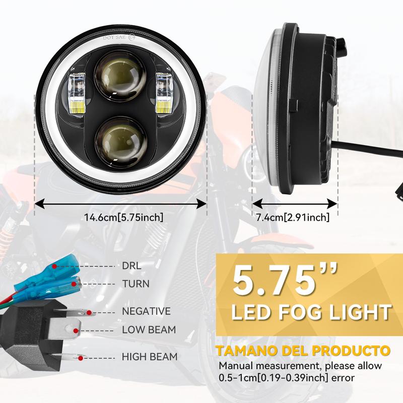 5.75 Inch Motorcycle Led Headlight Universal 6.5" Round Head Light for Harley Sportster Cafe Racer Honda Yamaha Suzuki Custom