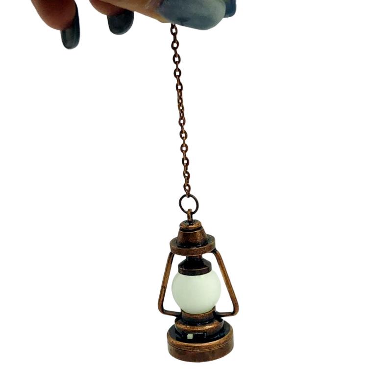 1:12 Nostalgic LED Fan Light Hurricane Lamp - Miniature Dollhouse Scene Decoration, Lights Up