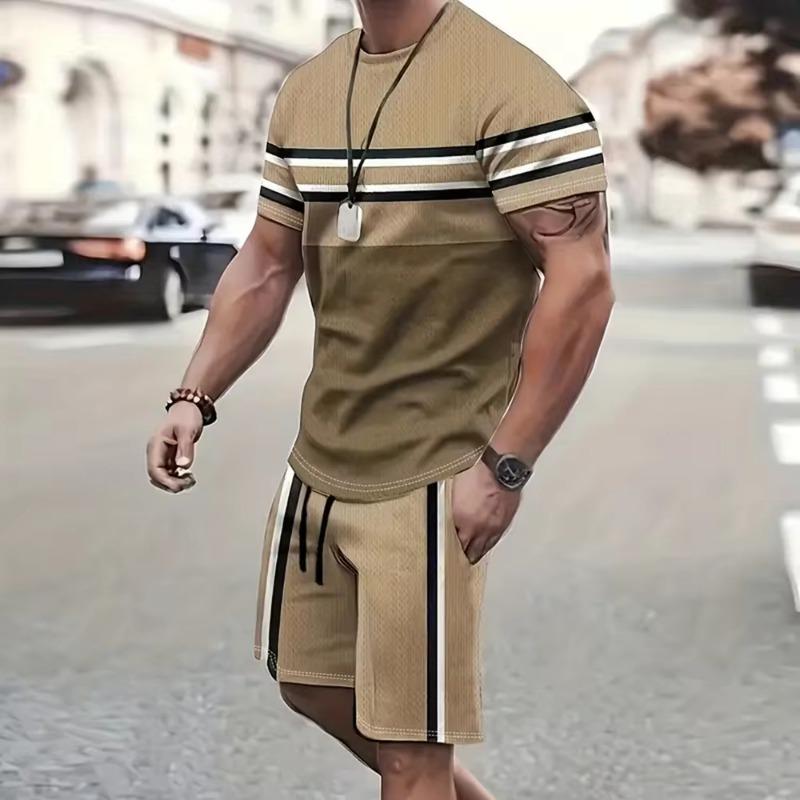 Summer Casual Men's T-shirt Shorts Set, Urban Street Fashion Men's Short Sleeved Outdoor Sports Men's Shorts 3D Printed Lightwei