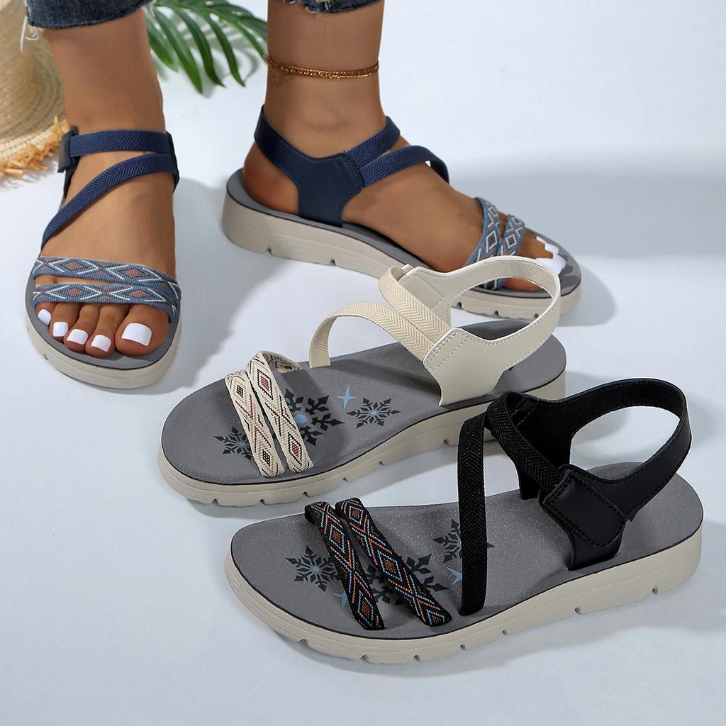 Women Roman Sandals 2025 Summer New Round Toe Open Toe Shoes Women One Strap Anti-slip Low Heel Flats Sandals Sandalias De Mujer