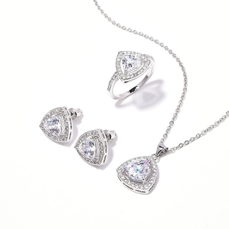 Triangle Zircon Jewelry Set Women'S Fashion Live Necklace Stud Niche Ring Jewelry Set