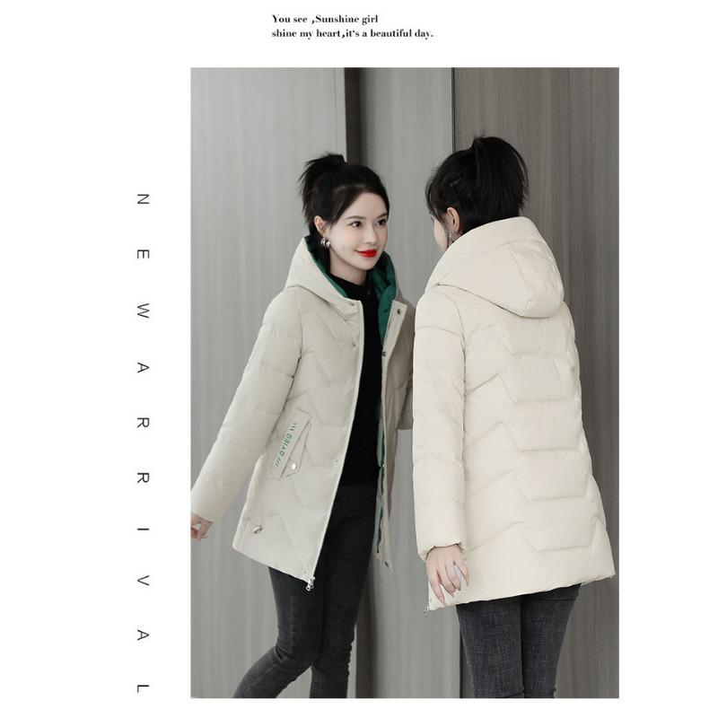 Women Thick Hooded Mid Length Cotton Padded Winter Coat