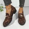 Spring New Leopard Printed Women Loafers Fashion Pearl Decor Thick Heel Ladies Shoes Pu Leather Big Size Office Shoes