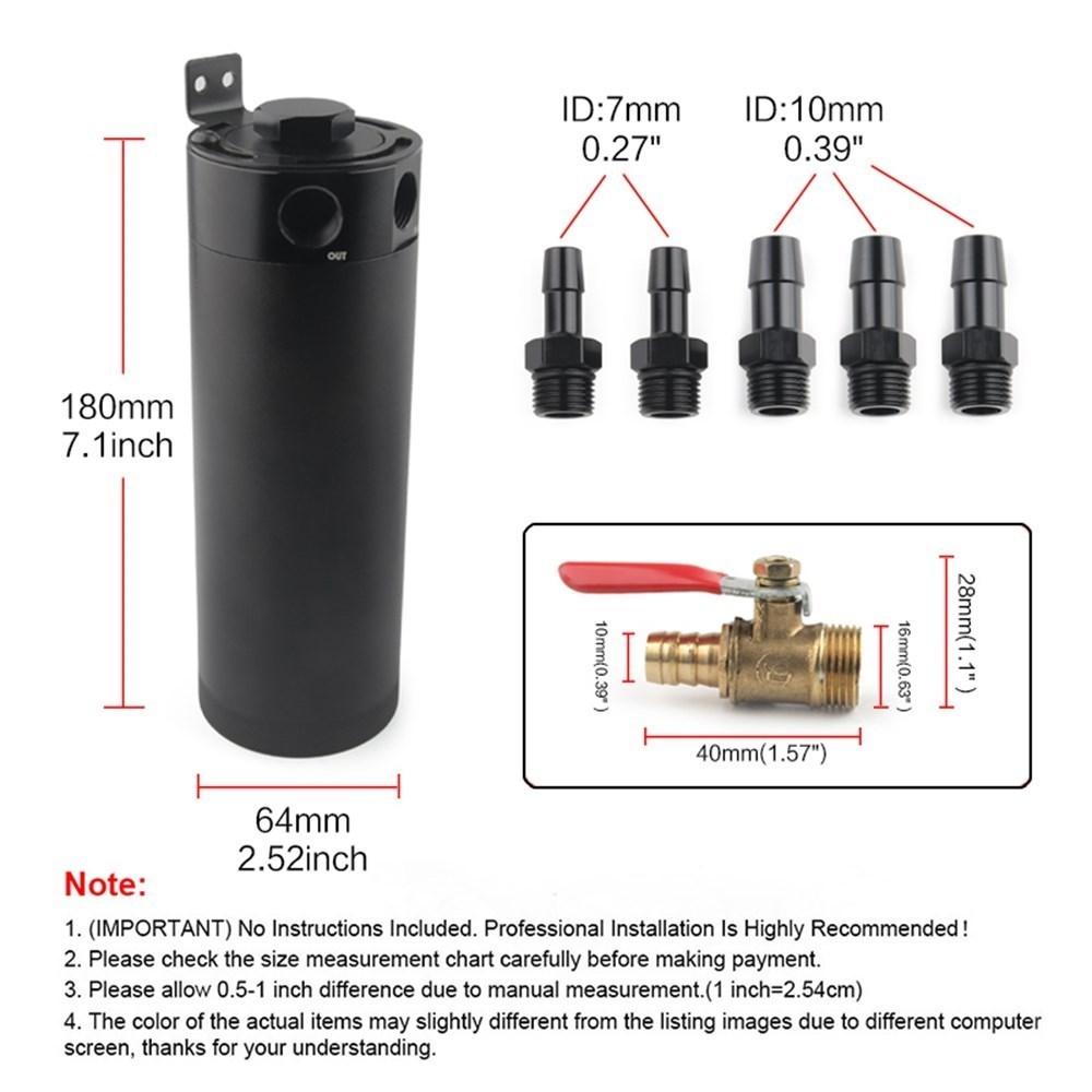 Universal Car Aluminum Baffle Oil Catch Can 2-port  Tank with Breather Filter Oil Separator