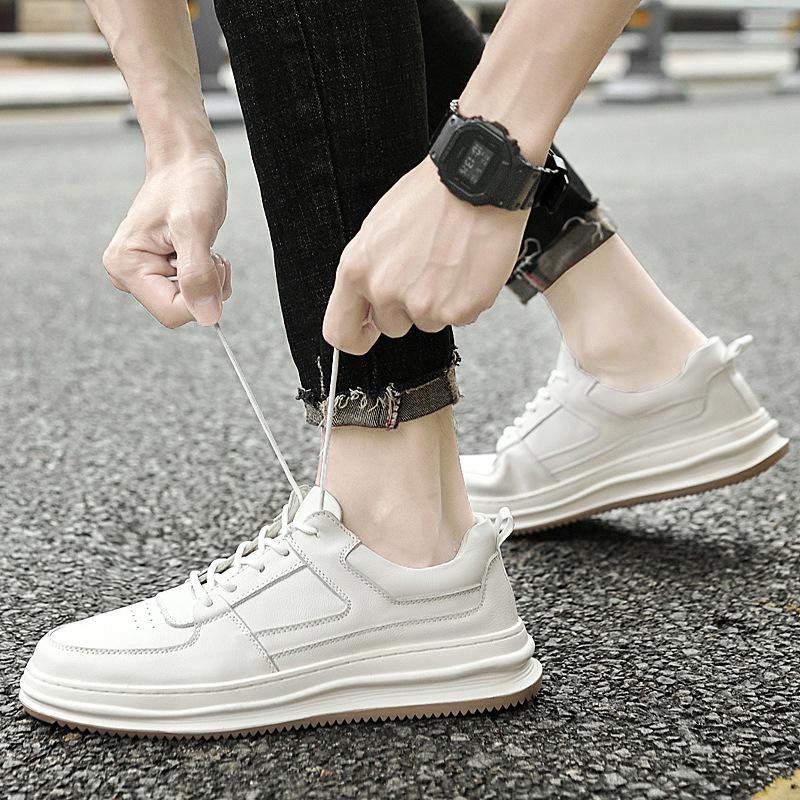 Men's Shoes Cowhide Casual Leather Shoes Men's Breathable Trend Soft Sole Tooling Shoes British Sports Shoes Casual Board Shoes Men