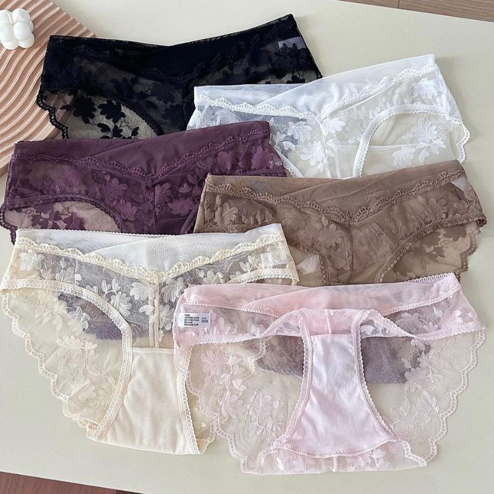 Mesh French Style Briefs Transparent Women Underwear Thin Lace Flower Panties  Gifts