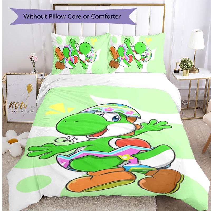 Yoshi dinosaur Printed 3PCS Bedding Set Soft Breathable Duvet Cover Pillowcases Set Washable Bedroom Decor Home Gift