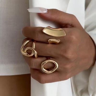 3 Pcs Punk Exaggerated Rings for Women Retro Geometric Hollow Round Unique Design Fashion Jewelry Gifts