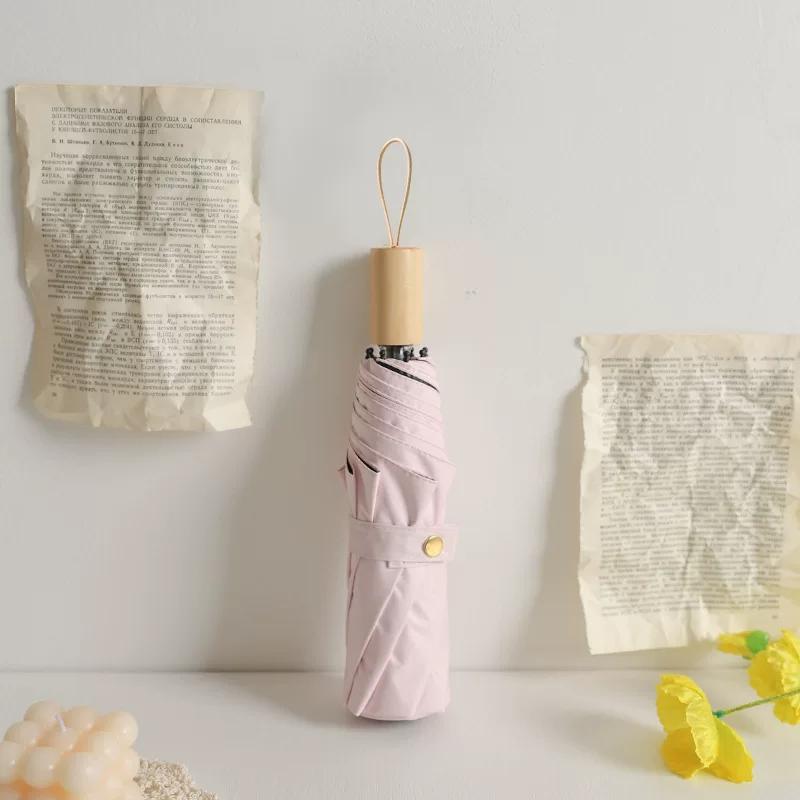 Wooden Handle Color French Umbrella Women's Dual-Use Sun Protection UV Protection Foldable Sunshade Summer Retro Men