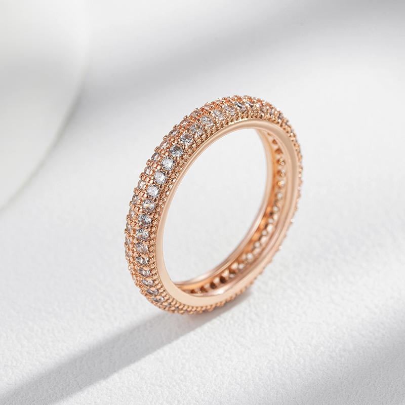 Fashion Shiny Natural Zircon Full Circle Rings For Women  Rose Gold Color Classic Wedding Bride Daily Fine Jewelry