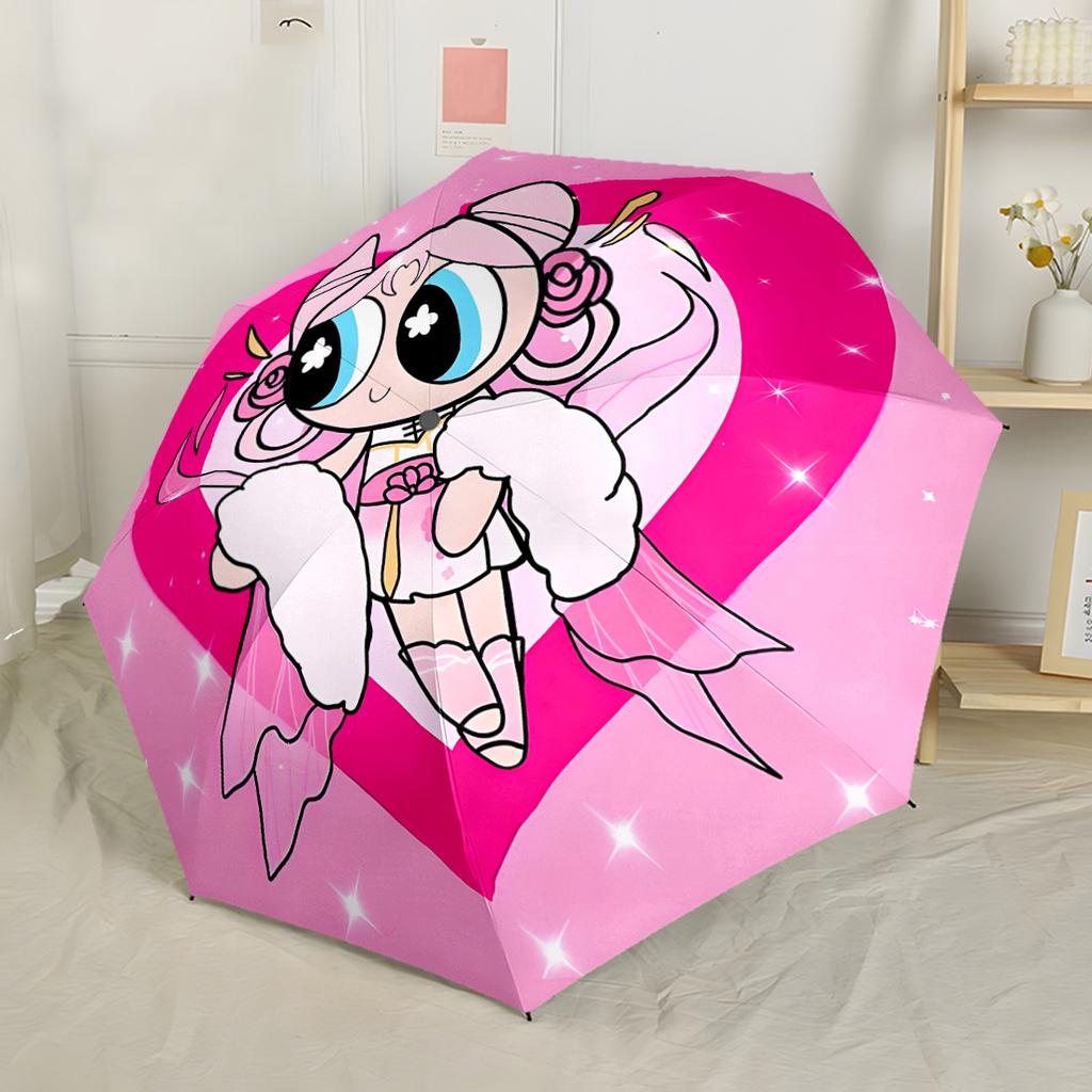 Powerpuff Girls Adventure Compact Travel Automatic Umbrella Compact 8-Rib Design Sturdy Construction All-Season Travel Vibrant Pattern Umbrella
