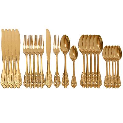 Luxury 24Pcs Rose Gold Cutlery Stainless Steel Tableware Set Dinnerware Set Knife Fork Spoon Western Food Cutlery Set Service for 6