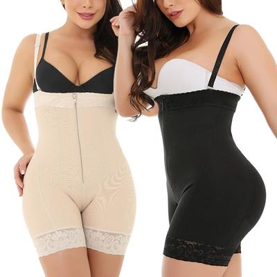 Verstellbarer Träger Reißverschluss vorne Spitze am Saum Bauchkontrolle Hüftformer Körperformender Bodysuit