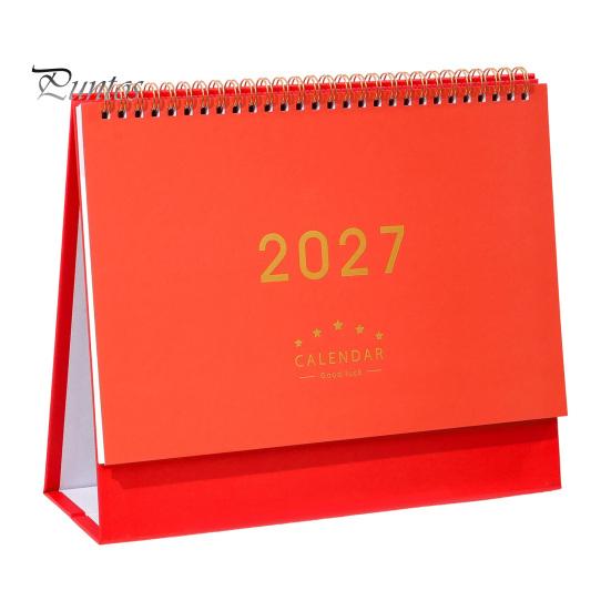 Academic Year Calendar 2027 Desk Calendar, Standing Flip Desktop Minimalist Gold Foil Cover Daily Agenda Monthly Planner, Thick Paper for Note Taking,