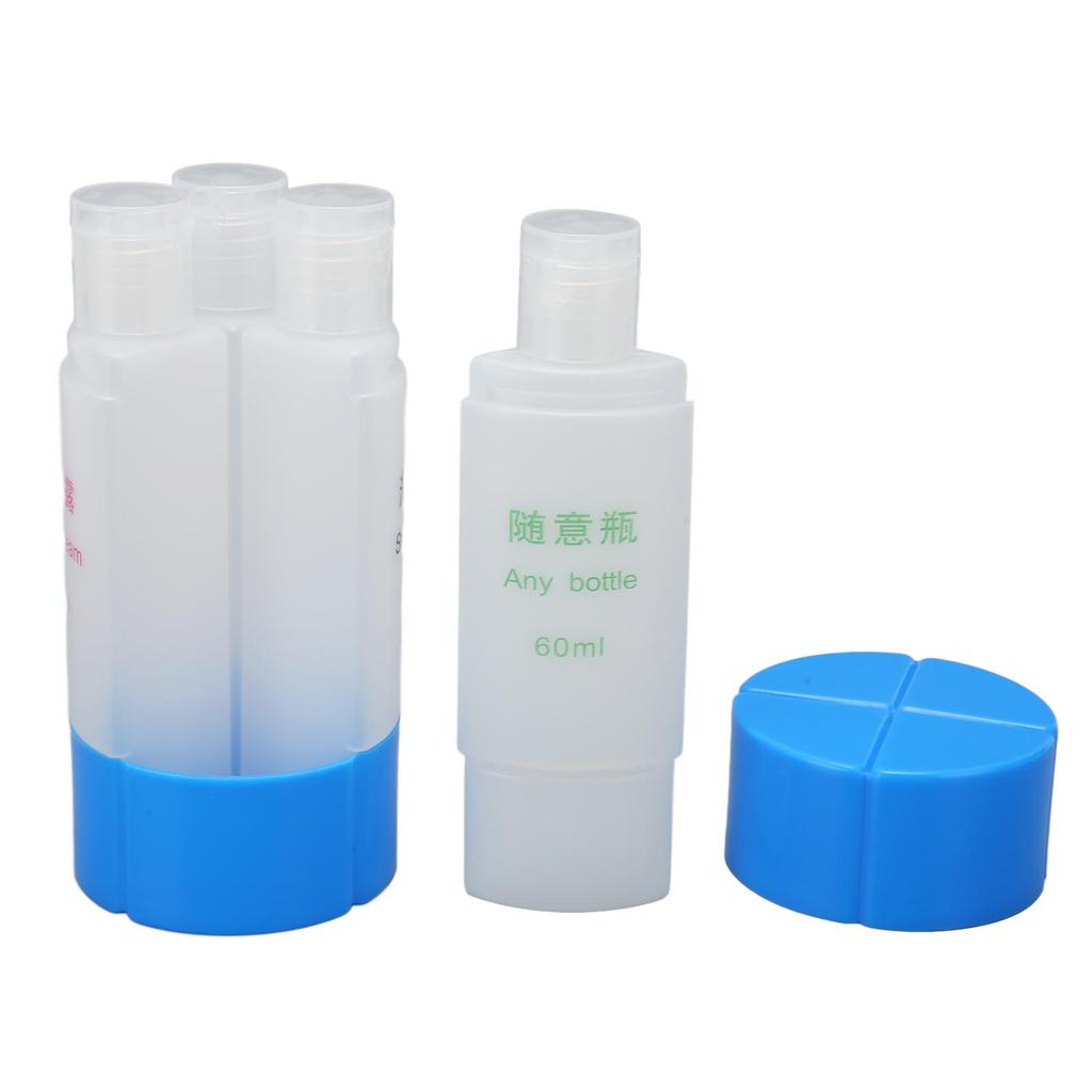 4 In 1 Travel Bottle Leak Proof Pre Printed Refillable Toiletries Container for Shampoo Lotion 60ml Blue