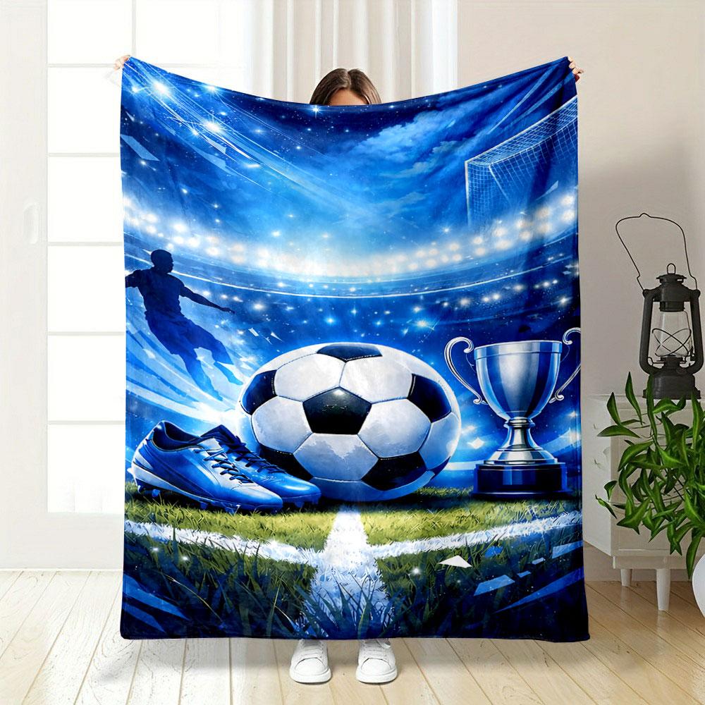 A Bright Football-themed Pattern with a Ball, Trophy, Cleats, and Stadium. for All Seasons Blanket Lunch Break Throw Gift