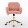 Flauschiger Kunst-Kaninchenfell-Schminktischstuhl, Rosa Höhenverstellbar 360 Grad Drehbar Home-Office-Stuhl mit Armlehne, Goldene Metall-Rollbasis,DE1831PK