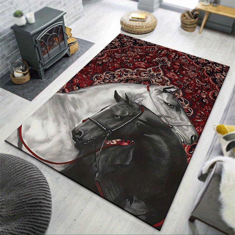 1pc Elegant Horse Print Area Rug, Crystal Velvet, Soft Non-Slip Polyester Mat,  Polyester Rectangle Rug for Living