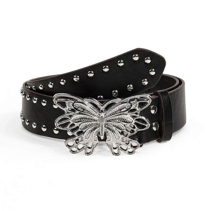 Studded Butterfly-Shaped Statement Belt Punk Goth Rock With Pin Buckle PU Leather Waistband Jeans Y2K Accessories