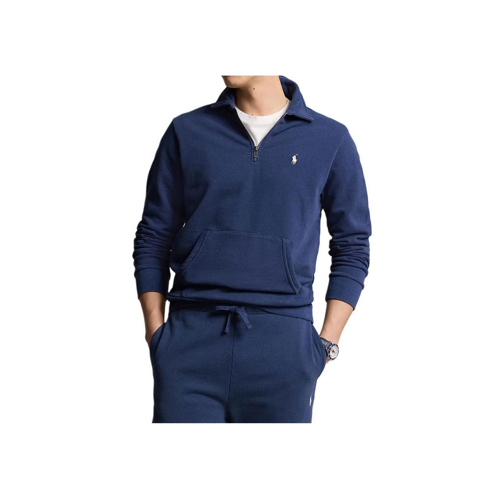Polo Ralph Lauren Solid Color Polo Collar Half-Zip Long Sleeve Sweatshirt Men sweatshirt Navy-Blue 710934601-009