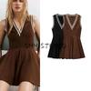 Spring New Women Clothes French Style Retro Style Wave Wide Hem Rib Sleeveless Dress 2180307