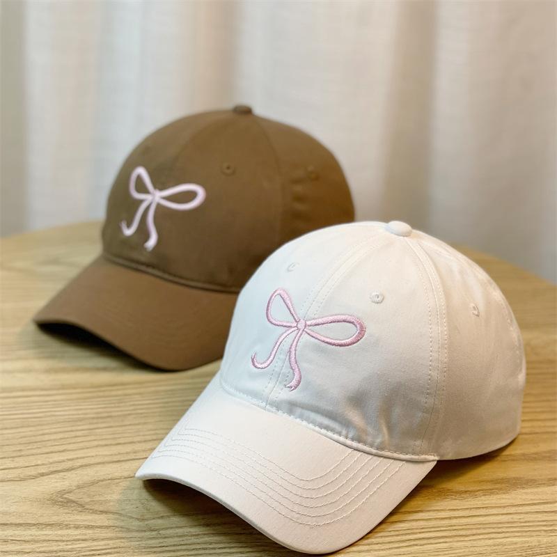 Pink Bow Embroidered Peaked Cap for Women Sweet and Cute Soft Top Baseball Cap