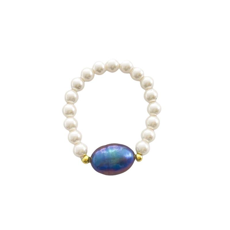 Meier French retro pearl beaded ring - stretchy knuckle ring - fashionable and exquisite glass jewelry