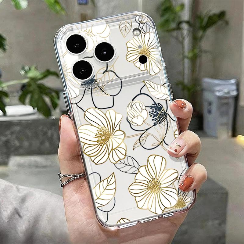 Silicone Clear Phone Case For iPhone 17 16 Pro 15 14 13 12 Pro Max 11 Transparent Shockproof Soft TPU Line Flower Printed Cover