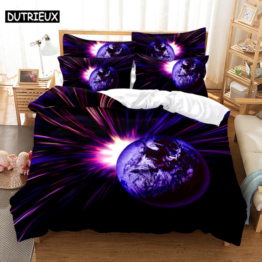 

3D Digital-Printed Aurora and Stars-Themed Duvet Cover Set in Queen Size - Fashionable Bed Linen Design (135x200cm)&set