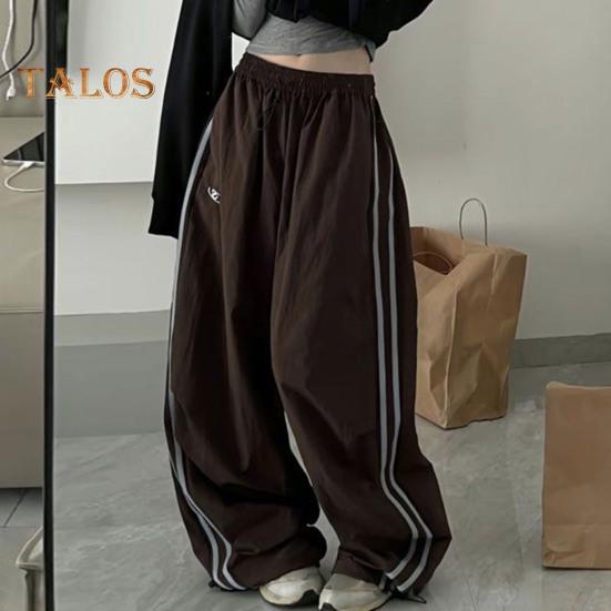 Dámské Cargo Kalhoty Elastický pas Stahovací lem Kalhoty pro volný čas s kapsami Boční pruhy Široká noha Sportovní kalhoty Streetwear