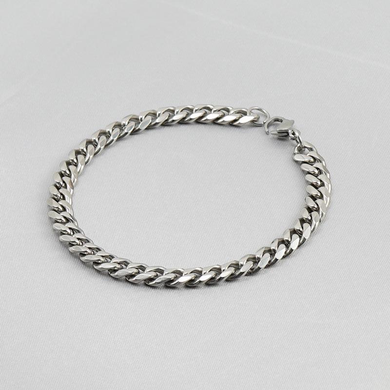 Men's Polished Titanium Steel Six-Sided Cuban Chain Bracelet - Simple, Versatile Hip Hop Style