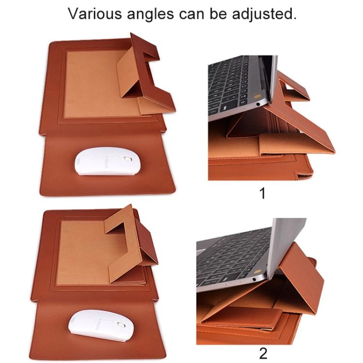 PU05 PU Leather Laptop Sleeve 15.4 Inch, Multi-functional Notebook Protective Bag with Triangle Support, Magnetic Heat Dissipation Laptop Cover