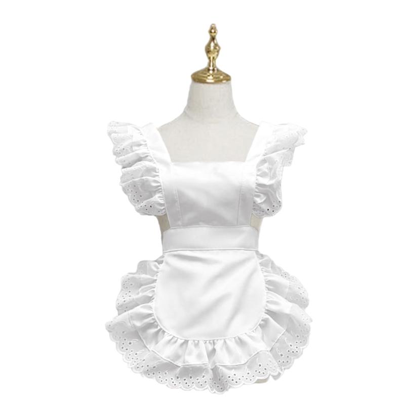 Ruffled Maid Apron Costume Maid Waist Apron Breathable Kitchen Cooking Apron for Women Halloween Cosplay and Daily Wear