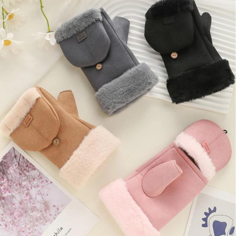 1 Pair Fleece Lined Half Finger Gloves Winter Touchscreen Gloves For Women Warm Thermal Mittens For Office & Outdoor Use