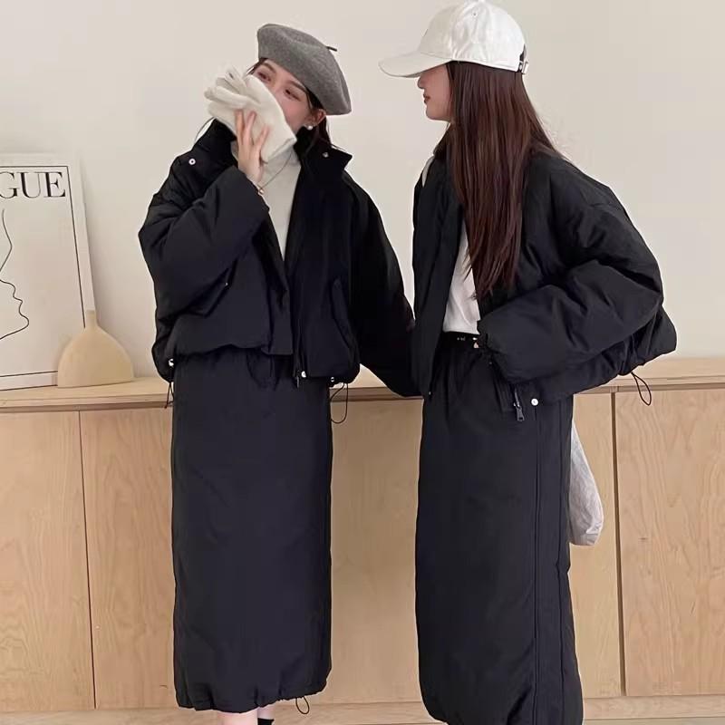 

Set down jacket women s 2025 new small fashion stand-up collar skirt thickened white duck down two-piece set tide L