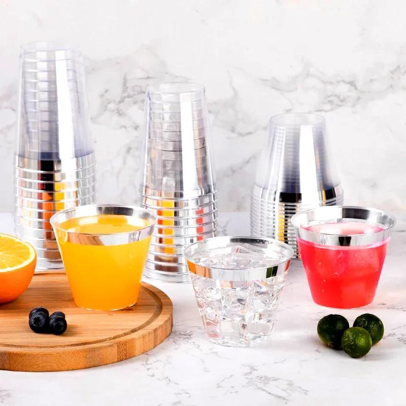 25PCS Disposable Champagne Clear Plastic Cup Outdoor Picnic Cup Drinking Cup for Parties Birthdays Weddings Cocktail Party