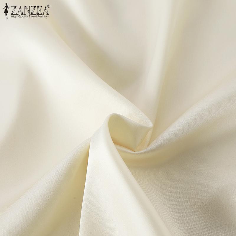 ZANZEA Dámské vintage saténové halenky s dlouhým rukávem a klopou a nepravidelným lemem