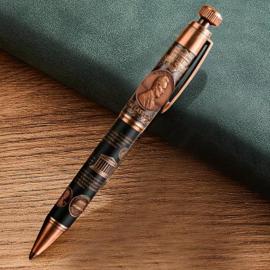 The Last Cent 2025 Commemorative Pen with Penny Relief Historical Inspiration Pen Matte Black Bronze Collector's Gift for History Enthusiasts Home